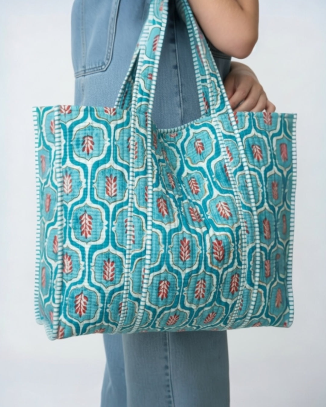 Ogee Aqua Quilted Tote Bag