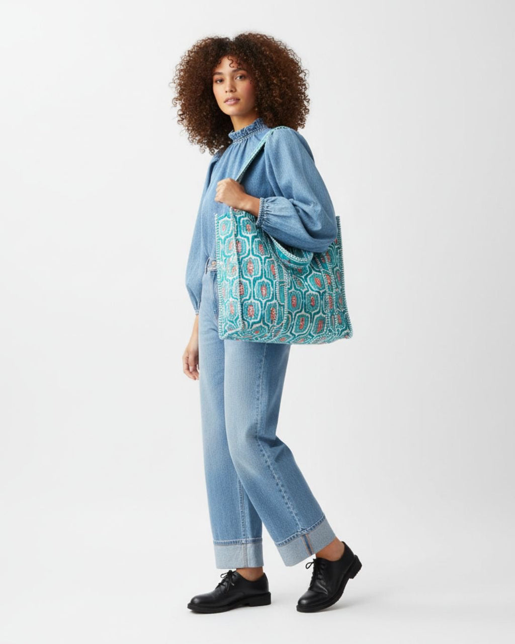Ogee Aqua Quilted Tote Bag