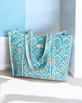 Ogee Aqua Quilted Tote Bag
