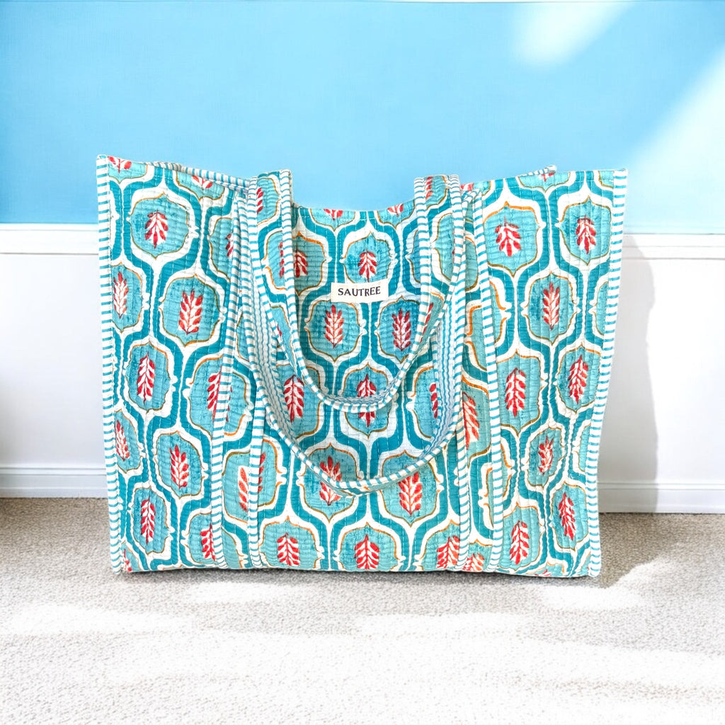 Ogee Aqua Quilted Tote Bag