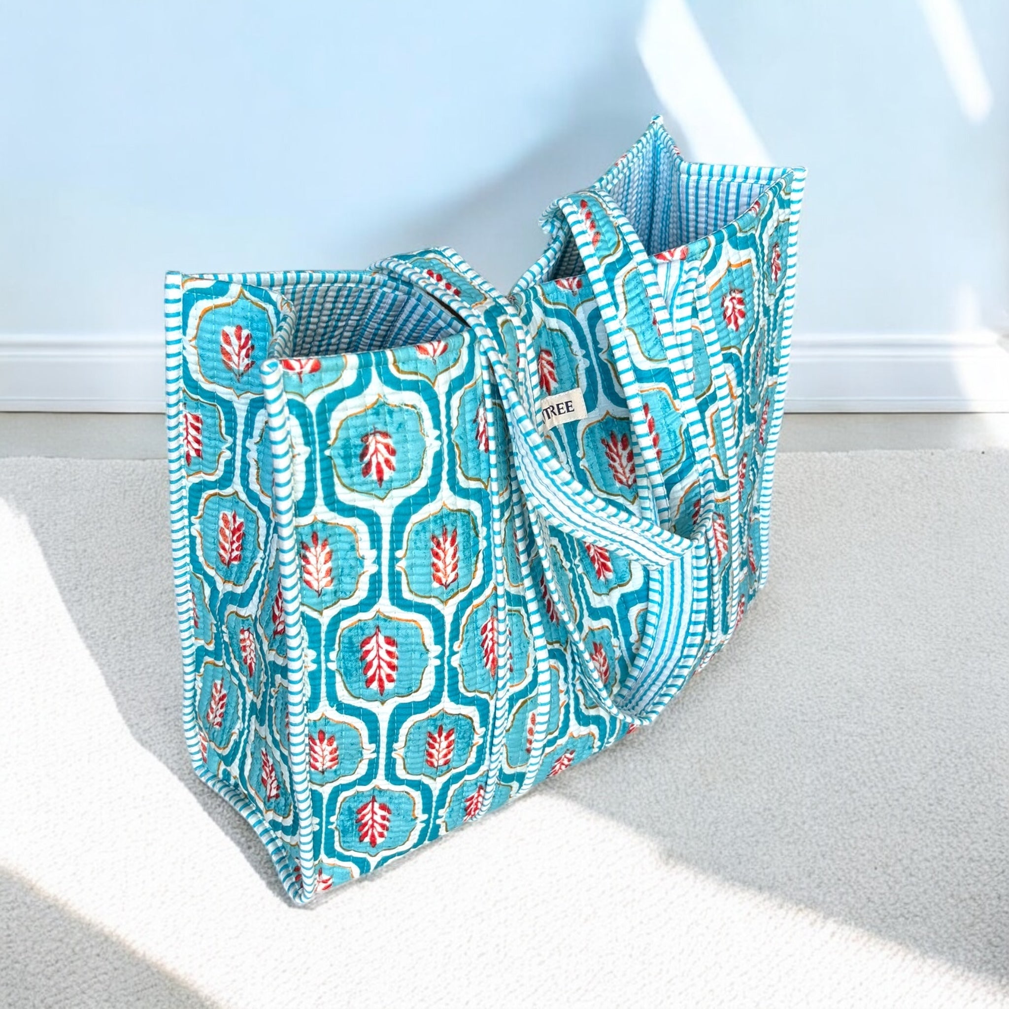 Ogee Aqua Quilted Tote Bag