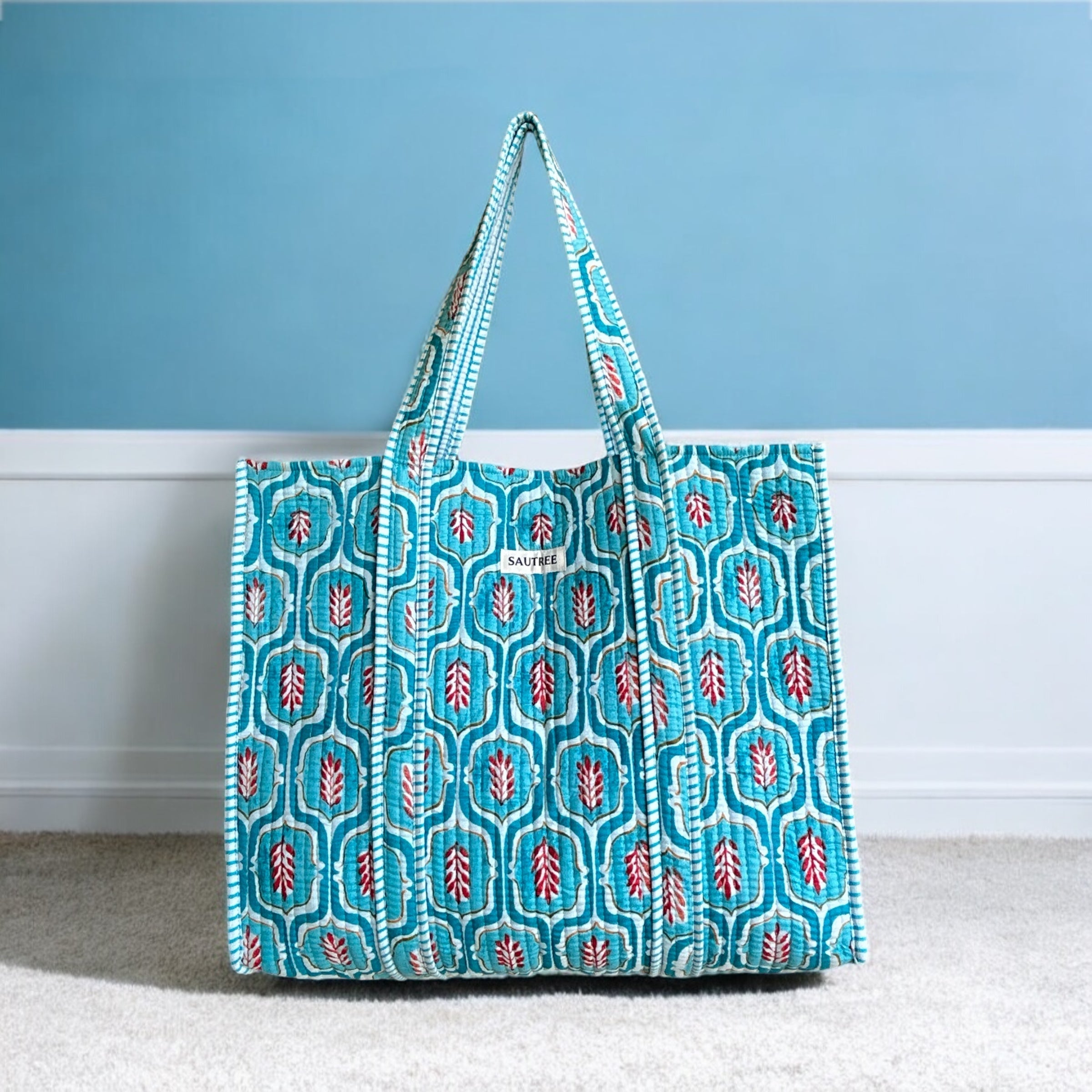Ogee Aqua Quilted Tote Bag